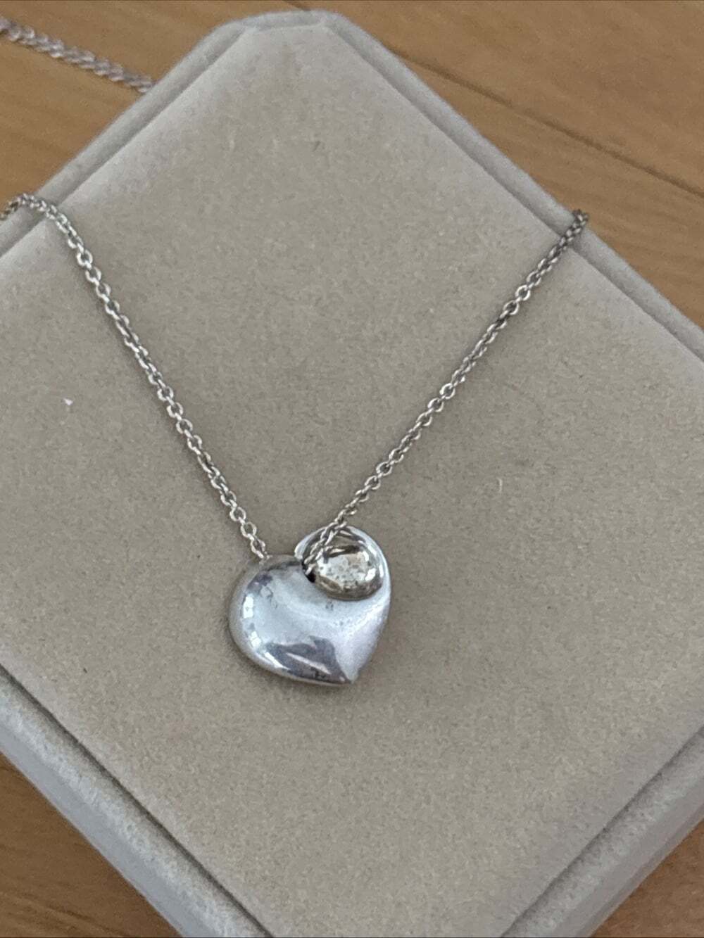 Tiffany & Co. Sterling 15mm Fold Heart Elsa Peretti Necklace Pendant 16.5" Chain - Picture 11 of 14